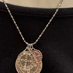 St Benedict Pax Silver Necklace